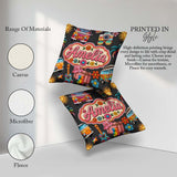 Custom Name Hippie Van Camera Guitar Floral Travel Dark Seamless Square Filled Cushion Throw Pillow Sofa Bed Home Decor Zip Washable UK Made
