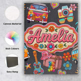 Personalised Name Hippie Van Camera Guitar Custom  Unique Gift Idea Elegant Feature Canvas Wall Art Print Decor Picture Ready to Hang