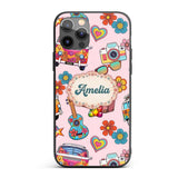 Hippie Van Guitar Floral Travel Printed Design Custom Name Protective Phone Case Mobile Cover Durable Everyday Smartphone Shock Resistant