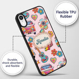 Hippie Van Guitar Floral Travel Printed Design Custom Name Protective Phone Case Mobile Cover Durable Everyday Smartphone Shock Resistant