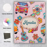 Personalised Name Hippie Van Guitar Floral Custom  Unique Gift Idea Elegant Feature Canvas Wall Art Print Decor Picture Ready to Hang