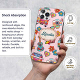 Hippie Van Guitar Floral Travel Printed Design Custom Name Protective Phone Case Mobile Cover Durable Everyday Smartphone Shock Resistant