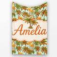 Tropical Palm Tree Summer Beach Seamless Pattern on Mint Background  Personalised Custom Name Super Soft Fleece Blanket Bed Sofa Throw