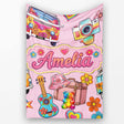 Hippie Van Guitar Floral Travel Soft Pink Background Seamless  Personalised Custom Name Super Soft Fleece Blanket Bed Sofa Throw