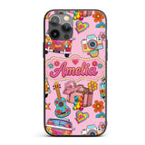 Hippie Van Guitar Floral Travel Printed Design Custom Name Protective Phone Case Mobile Cover Durable Everyday Smartphone Shock Resistant