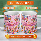 Personalized Custom Name Hippie Van Guitar Floral Travel Soft Pink Background Seamless 11oz Ceramic Coffee Tea Mug White Large Handle