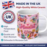 Personalized Custom Name Hippie Van Guitar Floral Travel Soft Pink Background Seamless 11oz Ceramic Coffee Tea Mug White Large Handle