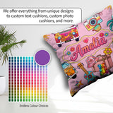 Custom Name Hippie Van Guitar Floral Travel Soft Pink Background Square Filled Cushion Throw Pillow Sofa Bed Home Decor Zip Washable UK Made