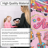 Hippie Van Guitar Floral Travel Soft Pink Background Seamless  Personalised Custom Name Super Soft Fleece Blanket Bed Sofa Throw