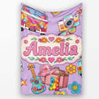 Hippie Van Guitar Floral Travel Purple Background Seamless Pattern  Personalised Custom Name Super Soft Fleece Blanket Bed Sofa Throw