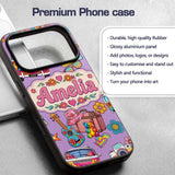 Hippie Van Guitar Floral Travel Purple Background Custom Name Protective Phone Case Mobile Cover Durable Everyday Smartphone Shock Resistant