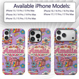 Hippie Van Guitar Floral Travel Purple Background Custom Name Protective Phone Case Mobile Cover Durable Everyday Smartphone Shock Resistant