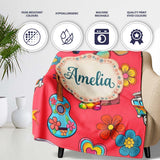 Hippie Van Camera Guitar Floral Travel Red Background Seamless  Personalised Custom Name Super Soft Fleece Blanket Bed Sofa Throw