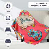 Hippie Van Camera Guitar Floral Travel Red Background Seamless  Personalised Custom Name Super Soft Fleece Blanket Bed Sofa Throw