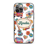 Hippie Van Camera Guitar Floral Printed Design Custom Name Protective Phone Case Mobile Cover Durable Everyday Smartphone Shock Resistant
