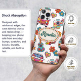 Hippie Van Camera Guitar Floral Printed Design Custom Name Protective Phone Case Mobile Cover Durable Everyday Smartphone Shock Resistant