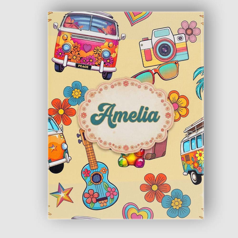 Personalised Name Hippie Camera Guitar Custom  Modern Room Accent Elegant Feature Canvas Wall Art Print Decor Picture Ready to Hang