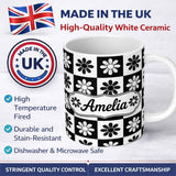 Personalized Custom Name Daisy Flower Checkerboard Black White Seamless Pattern Name Cute 11oz Ceramic Coffee Tea Mug White Large Handle