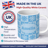 Personalized Custom Name Daisy Flower Checkerboard Soft Blue Seamless Pattern Name Cute 11oz Ceramic Coffee Tea Mug White Large Handle