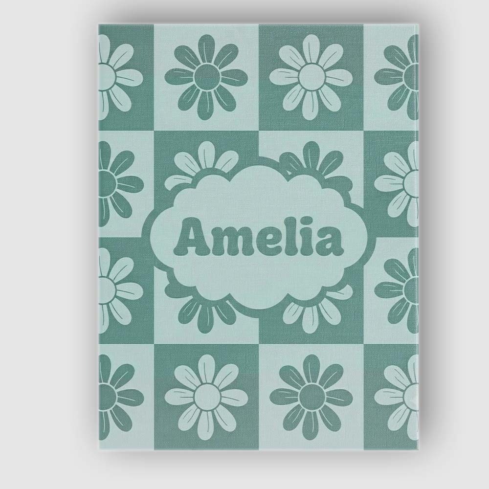 Personalised Name Daisy Flower Checkerboard Custom  Bespoke Interior Contemporary Canvas Wall Art Print Decor Picture Ready to Hang