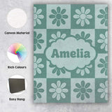 Personalised Name Daisy Flower Checkerboard Custom  Bespoke Interior Contemporary Canvas Wall Art Print Decor Picture Ready to Hang