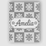 Personalised Name Daisy Flower Checkerboard Custom  Bespoke Interior Contemporary Canvas Wall Art Print Decor Picture Ready to Hang