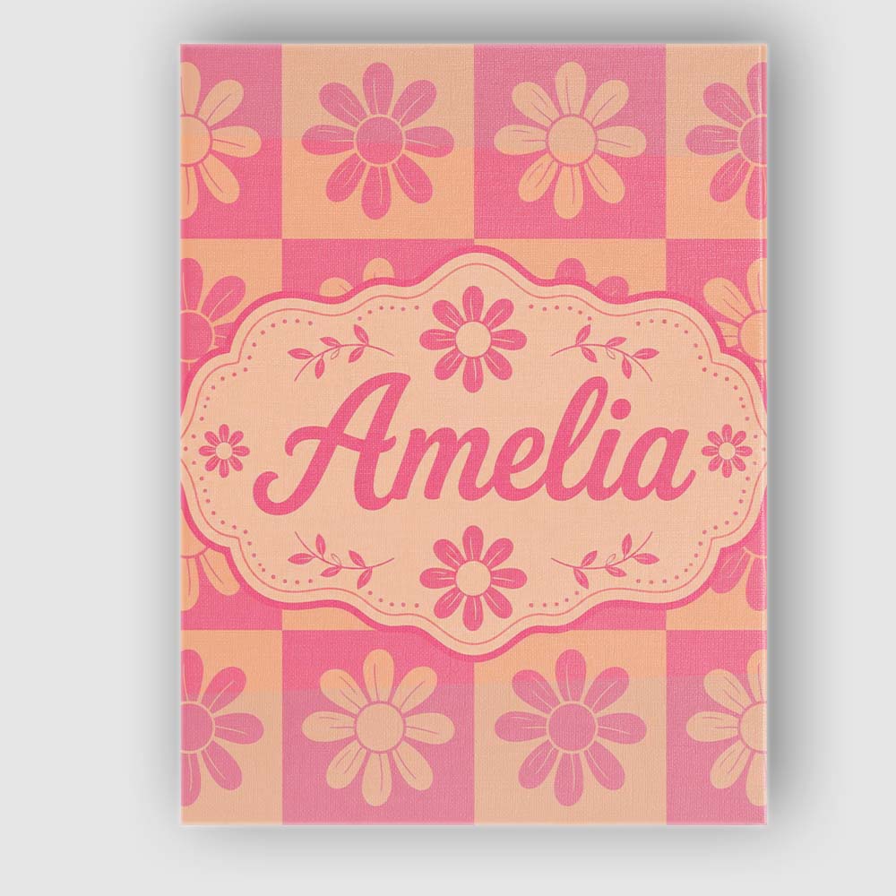 Personalised Name Daisy Flower Checkerboard Custom  Bespoke Interior Contemporary Canvas Wall Art Print Decor Picture Ready to Hang