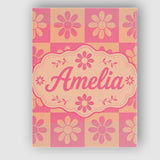 Personalised Name Daisy Flower Checkerboard Custom  Bespoke Interior Contemporary Canvas Wall Art Print Decor Picture Ready to Hang
