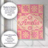 Personalised Name Daisy Flower Checkerboard Custom  Bespoke Interior Contemporary Canvas Wall Art Print Decor Picture Ready to Hang