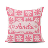 Custom Name Daisy Flower Pink White Seamless Pattern Name Cute Square Filled Cushion Throw Pillow Sofa Bed Home Decor Zip Washable UK Made