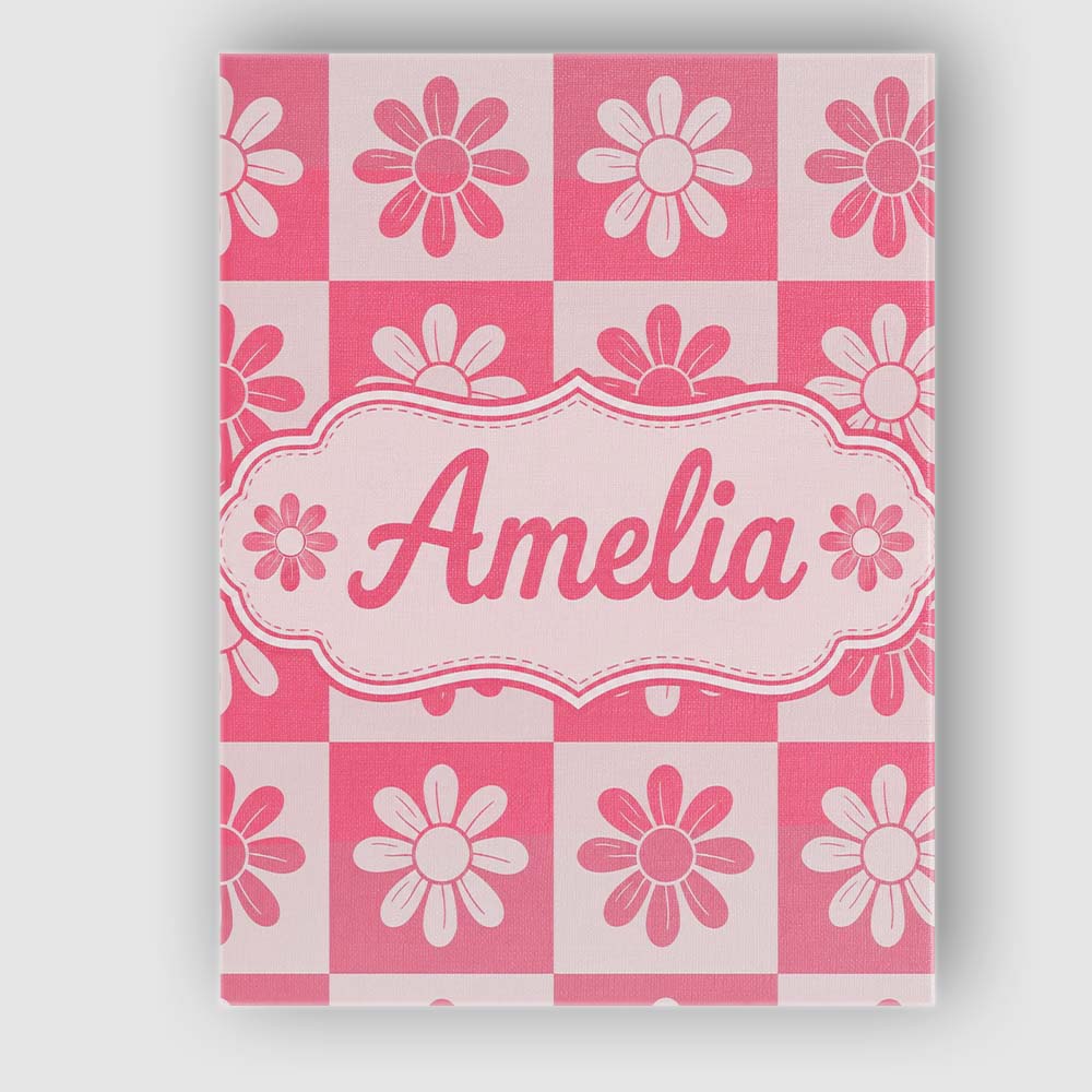 Personalised Name Daisy Flower Checkerboard Custom  Bespoke Interior Contemporary Canvas Wall Art Print Decor Picture Ready to Hang