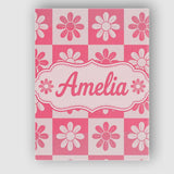 Personalised Name Daisy Flower Checkerboard Custom  Bespoke Interior Contemporary Canvas Wall Art Print Decor Picture Ready to Hang
