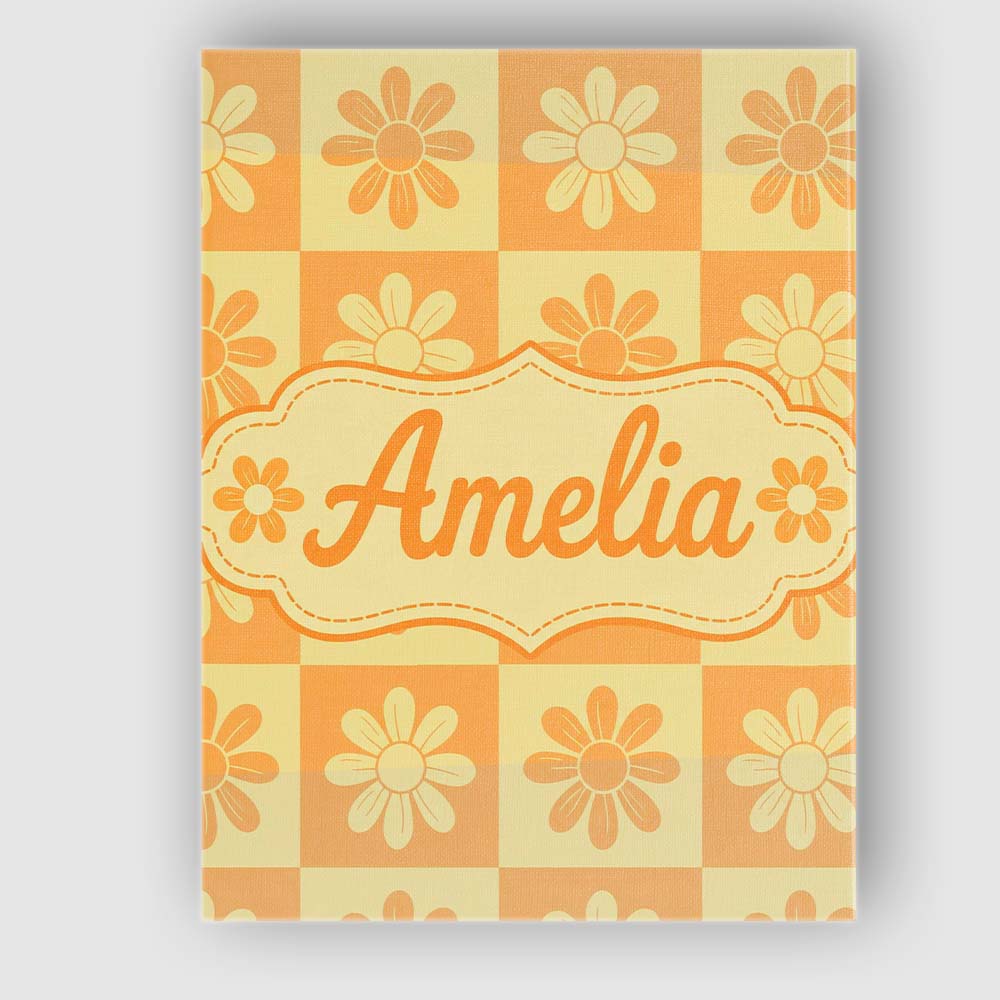 Personalised Name Daisy Flower Checkerboard Custom  Bespoke Interior Contemporary Canvas Wall Art Print Decor Picture Ready to Hang