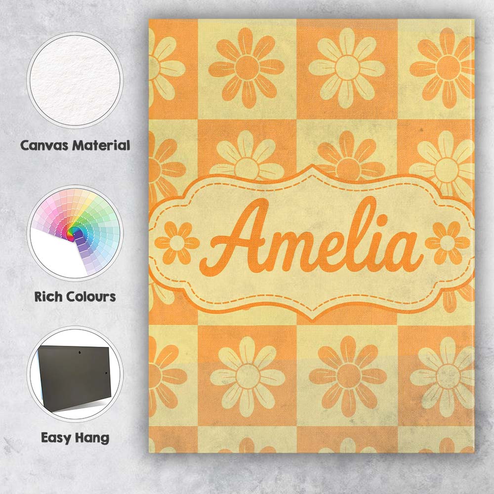 Personalised Name Daisy Flower Checkerboard Custom  Bespoke Interior Contemporary Canvas Wall Art Print Decor Picture Ready to Hang