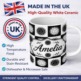 Personalized Custom Name Sun Face Checkerboard Black White Seamless Pattern Name Cute Unique 11oz Ceramic Coffee Tea Mug White Large Handle