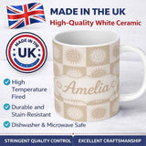 Personalized Custom Name Sun Face Checkerboard Beige Cream Seamless Pattern Name Cute Unique 11oz Ceramic Coffee Tea Mug White Large Handle
