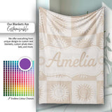 Sun Face Checkerboard Beige Cream Seamless Pattern Name Cute Unique  Personalised Custom Name Super Soft Fleece Blanket Bed Sofa Throw