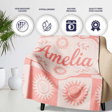 Sun Face Checkerboard Peach Cream Seamless Pattern Name Cute Unique  Personalised Custom Name Super Soft Fleece Blanket Bed Sofa Throw