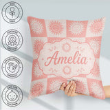 Custom Name Sun Face Checkerboard Peach Cream Seamless Name Cute Square Filled Cushion Throw Pillow Sofa Bed Home Decor Zip Washable UK Made