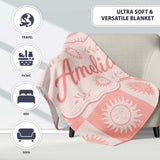 Sun Face Checkerboard Peach Cream Seamless Pattern Name Cute Unique  Personalised Custom Name Super Soft Fleece Blanket Bed Sofa Throw