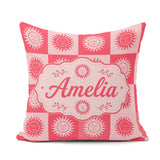 Custom Name Sun Face Checkerboard Red Pink Seamless Pattern Name Square Filled Cushion Throw Pillow Sofa Bed Home Decor Zip Washable UK Made