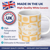 Personalized Custom Name Sun Face Checkerboard Yellow Grey Seamless Pattern Name Cute Unique 11oz Ceramic Coffee Tea Mug White Large Handle