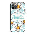 Cute Kawaii Daisy Flowers with Soft Blue Leaves Custom Name Protective Phone Case Mobile Cover Durable Everyday Smartphone Shock Resistant