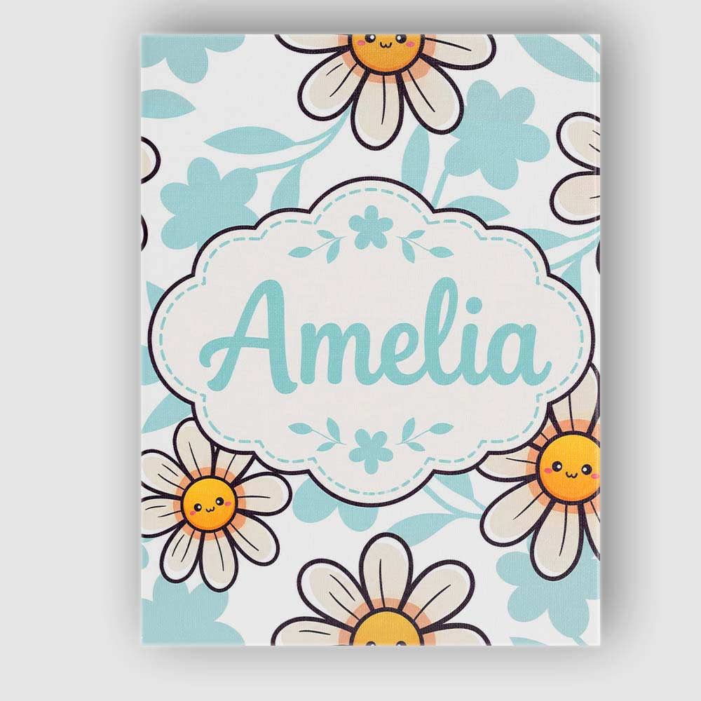 Personalised Name Cute Kawaii Daisy Flowers Custom  Bespoke Interior Contemporary Canvas Wall Art Print Decor Picture Ready to Hang