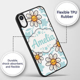 Cute Kawaii Daisy Flowers with Soft Blue Leaves Custom Name Protective Phone Case Mobile Cover Durable Everyday Smartphone Shock Resistant