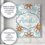Personalised Name Cute Kawaii Daisy Flowers Custom  Bespoke Interior Contemporary Canvas Wall Art Print Decor Picture Ready to Hang