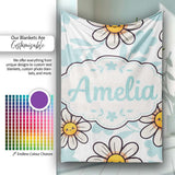 Cute Kawaii Daisy Flowers with Soft Blue Leaves Seamless Pattern  Personalised Custom Name Super Soft Fleece Blanket Bed Sofa Throw