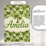 Tropical Palm Tree Summer Beach Seamless Pattern on Cream Background  Personalised Custom Name Super Soft Fleece Blanket Bed Sofa Throw