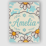 Personalised Name Cute Kawaii Daisy Flowers Custom  Bespoke Interior Contemporary Canvas Wall Art Print Decor Picture Ready to Hang