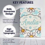 Personalised Name Cute Kawaii Daisy Flowers Custom  Bespoke Interior Contemporary Canvas Wall Art Print Decor Picture Ready to Hang